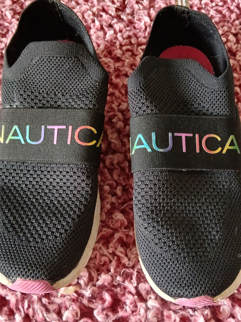 Nautica Kids [Size 3] Black Slip-On Sneakers with Rainbow Logo